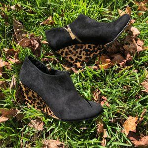 Vince Camuto Suede Cheetah Print Heeled Booties